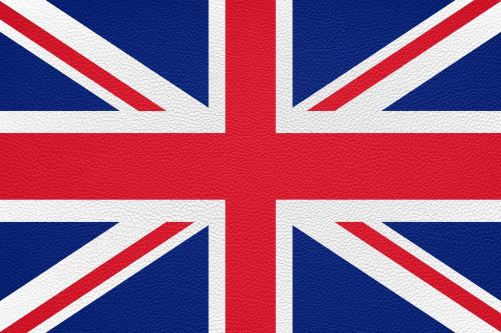 british flag of United Kingdom UK or Great Britain printed on leather texture background